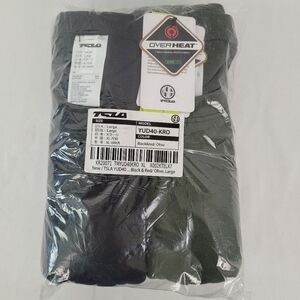 NIB TSLA 2 Pack Mens Workout Shirts Hyper-Dri Long Sleeve Blk/Red Olive Sz Lrg